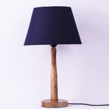 Wooden Pillar Lamp With Blue Shade