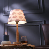 Wooden Pillar Lamp With White Printed Shade