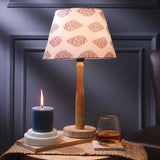 Wooden Pillar Lamp With White Printed Shade