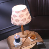 Wooden Pillar Lamp With White Printed Shade