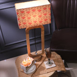 Cylindrical Lamp With Floral Beige Shade