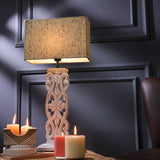 Wooden Carved Lamp With Pastel Green Shade