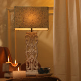 Wooden Carved Lamp With Pastel Green Shade