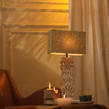 Wooden Carved Lamp With Pastel Green Shade