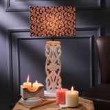 Wooden Carved Lamp With Traditional Black Shade