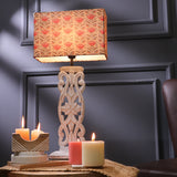 Wooden Carved Lamp With Floral Beige Shade
