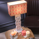 Wooden Carved Lamp With Floral Beige Shade