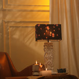 Wooden Carved Lamp With Pink Floral Shade
