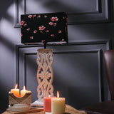 Wooden Carved Lamp With Pink Floral Shade
