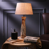 Brown Leaf Impressed Lamp With Beige Shade