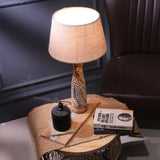 Brown Leaf Impressed Lamp With Beige Shade