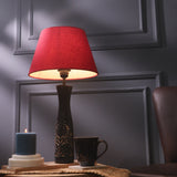 Black Floral Impressed Lamp With Red Shade
