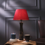 Black Floral Impressed Lamp With Red Shade