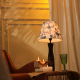 Black Floral Impressed With Lamp Blue Floral Shade