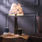 Black Floral Impressed With Lamp Blue Floral Shade