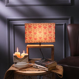 Brown Cuboid Lamp With Beige Floral Shade