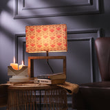 Brown Cuboid Lamp With Beige Floral Shade