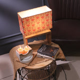 Brown Cuboid Lamp With Beige Floral Shade