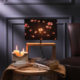 Brown Cuboid Lamp With Pink Floral Shade