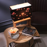 Brown Cuboid Lamp With Pink Floral Shade