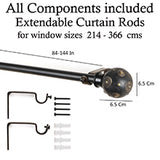 Mughal Metal Wood Blend Finial Extendable Curtain Rod Black 19MM (Hardware Included)