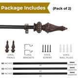 Regalia Wooden Finial Extendable Curtain Rod Black 19MM (Hardware Included)