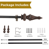 Regalia Wooden Finial Extendable Curtain Rod Black 19MM (Hardware Included)