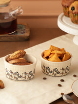 Ceramic Oblong Tribal Art Bowl- Set Of 2