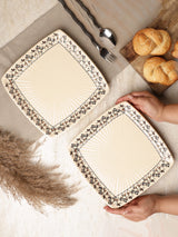 Ceramic Oblong Tribal Art Dinner Plate- Set Of 2