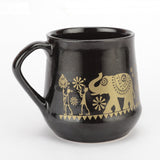 Ceramic Tribal Art Black Mugs Set of 6
