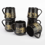 Ceramic Tribal Art Black Mugs Set of 6