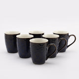 Ceramic Embossed Blue Glazed Mug- Set of 6