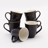 Ceramic Blue Gold Glazed Mug- Set of 6