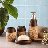 Ceramic Emboss Bath Accessory Set- Brown