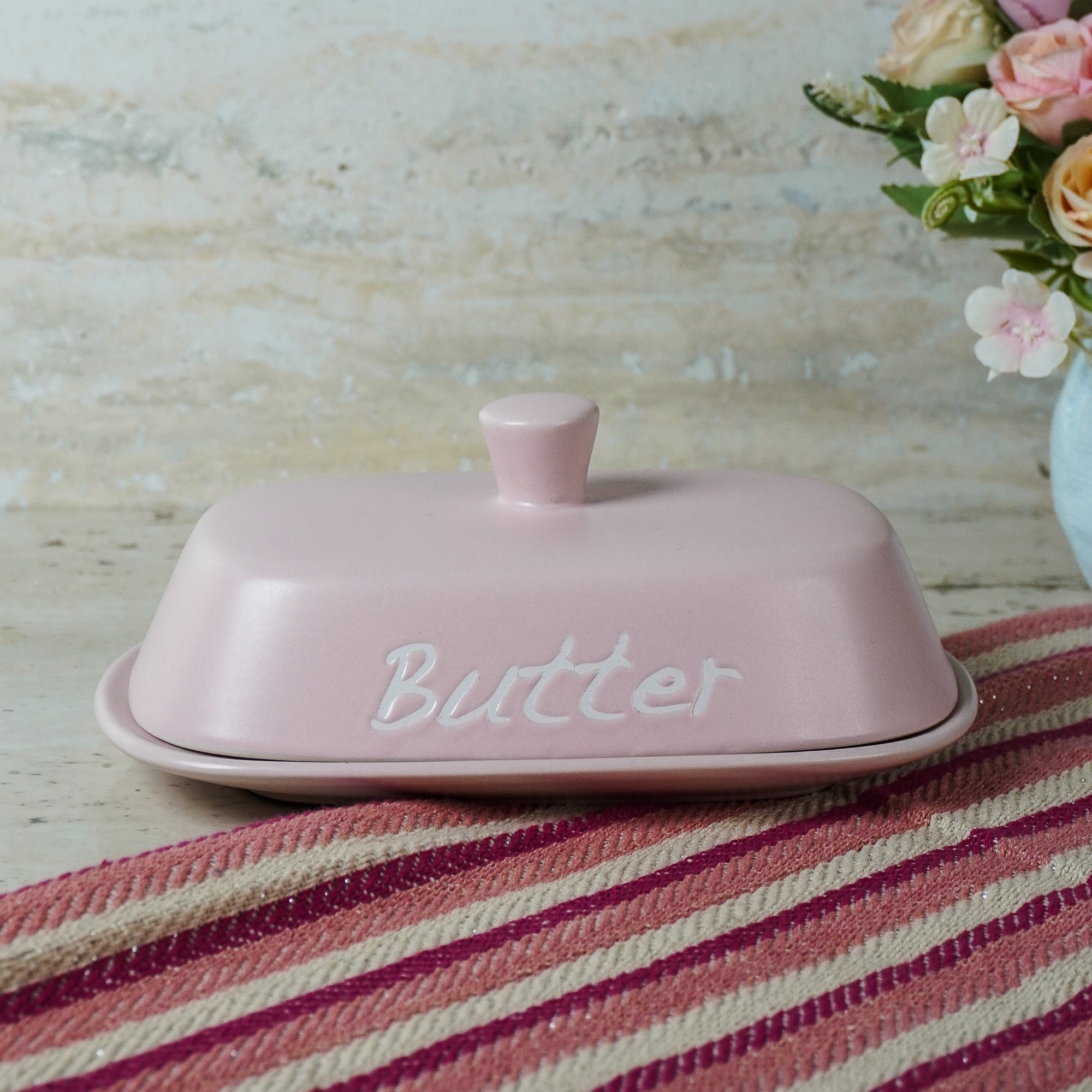 Ceramic Pink Butter Dish Box with Lid The Decor Mart
