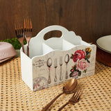 Wooden Floral Caddy Cutlery Holder