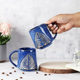 Ceramic Glazed Leaf Mug- Set of 2 (Blue) (Medium)