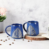 Ceramic Glazed Leaf Mug- Set of 2 (Blue) (Medium)