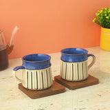 Black Striped Big Ceramic Cups (Blue)