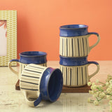 Black Striped Big Ceramic Cups (Blue)