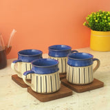 Black Striped Big Ceramic Cups (Blue)