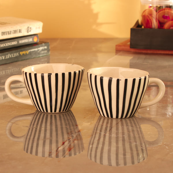 Black Striped Ceramic Coffee Mug- Set of 2