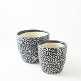 Zig-Zag Blue Ceramic Planter