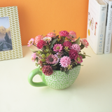 Zig-Zag Cup Ceramic Planter- Green