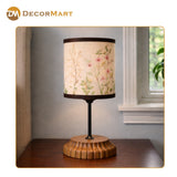 Decorative Wooden Base Table Lamp with Printed Shade – Modern Bedside Light for Home & Office(Bulb Included)