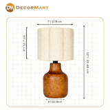 Decorative Wooden Base Table Lamp with Lampshade – Modern Bedside Light for Home & Office(Bulb Included)