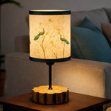 Decorative Wooden Base Table Lamp with Printed Shade – Modern Bedside Light for Home & Office(Bulb Included)