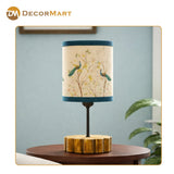 Decorative Wooden Base Table Lamp with Printed Shade – Modern Bedside Light for Home & Office(Bulb Included)