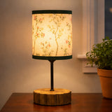 Decorative Wooden Base Table Lamp with Printed Shade – Modern Bedside Light for Home & Office(Bulb Included)
