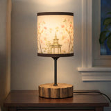 Decorative Wooden Base Table Lamp with Printed Shade – Modern Bedside Light for Home & Office(Bulb Included)